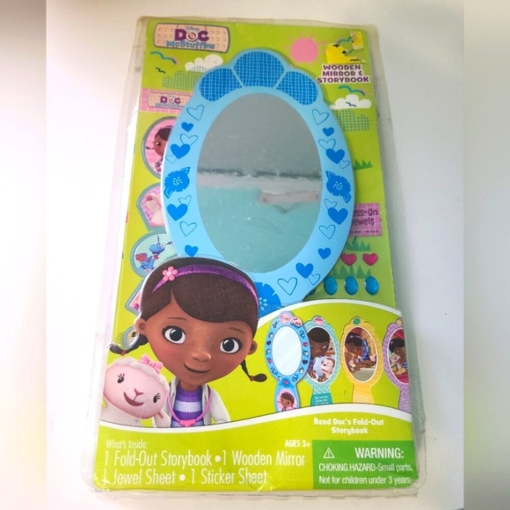 Disney Kids Girls 3 + Doc McStuffins Wooden Mirror Storybook Jewel Sticker Set